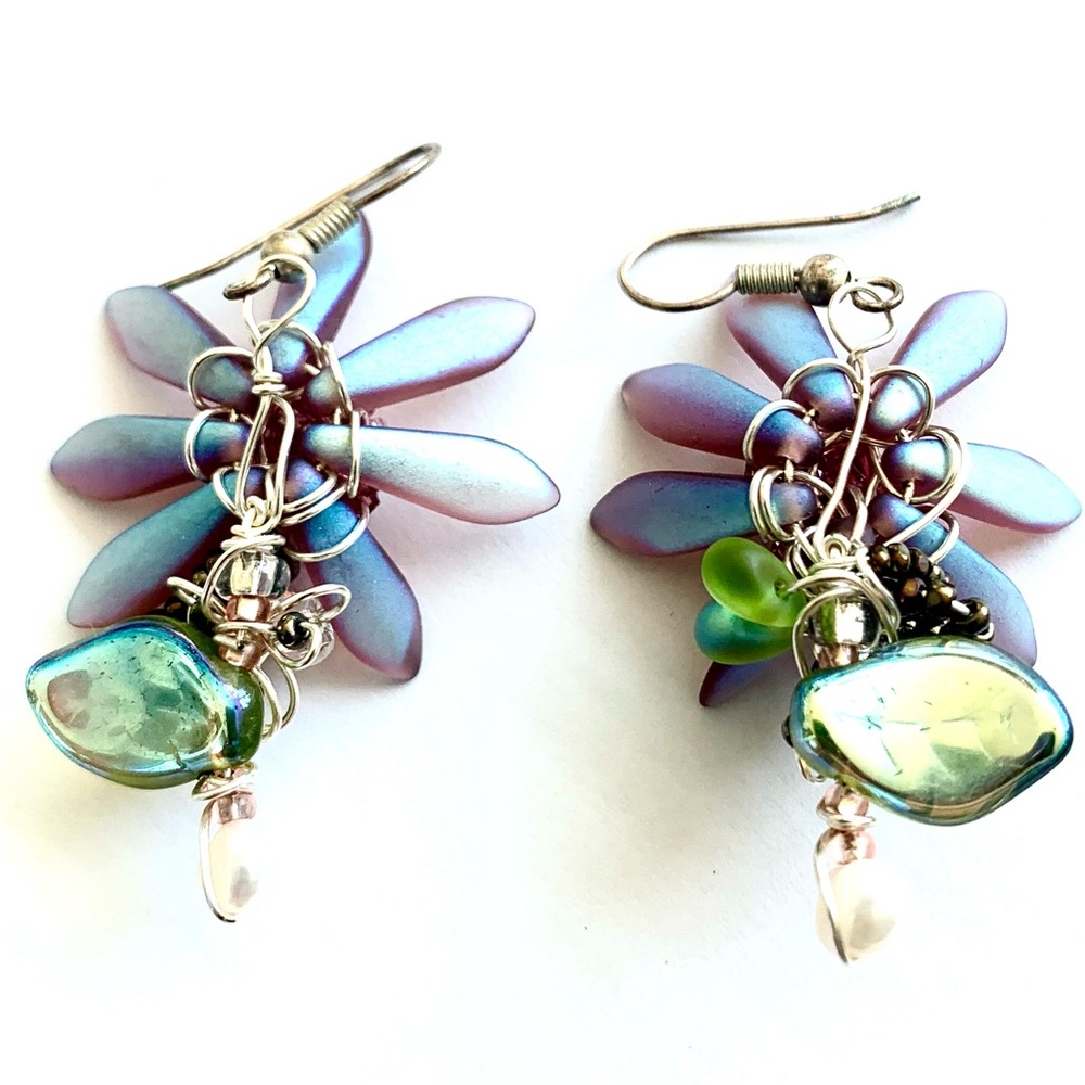 🌟 SALE $25 🌟 Vintage Glass Beads Freshwater Pearl Wire Wrap Handmade Boho - Picture 4 of 4